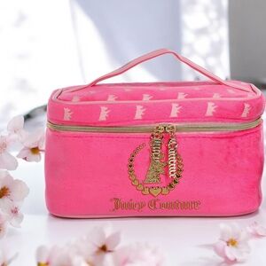 NEW Juicy Couture Pink Terry Velour Travel Cosmetic Bag 9.5 in x 6 in x 5.5  NWT